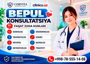 BEPUL QABUL — HAR JUMA CORVITA HOSPITAL’DA 8 NAFAR MUTAXASSIS KONSULTATSIYASI!
