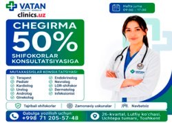 SKIDKA 50% tajribali shifokorlar konsultatsiyasiga — har juma kunlari Vatan Tibbiyot Markazida!